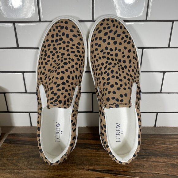 J.CREW Factory Road Trip Womens 8.5 Shoes Cheetah Printed Canvas Slip On Sneaker - Picture 6 of 13